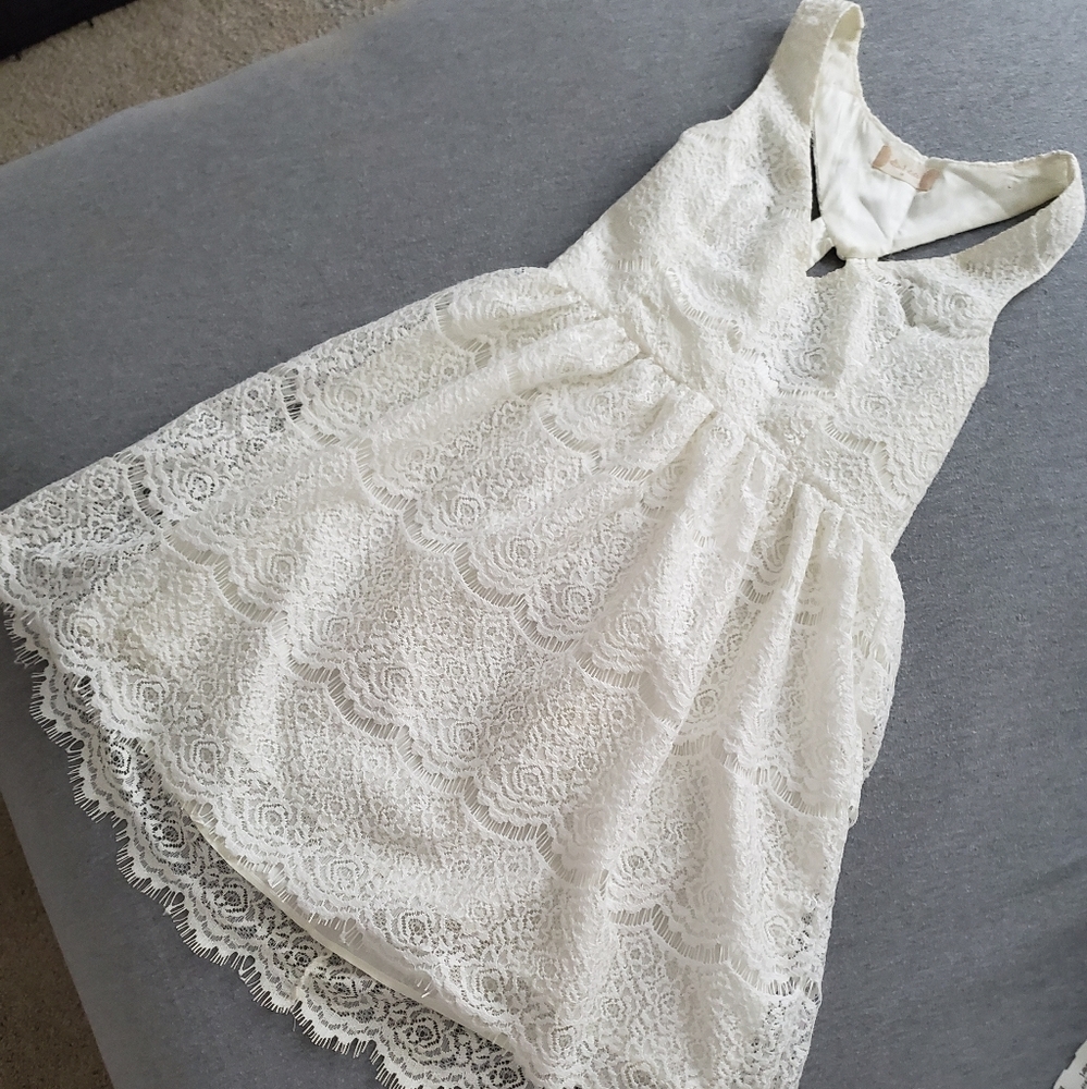 White lace dress. Bridal shower. Bachelorette